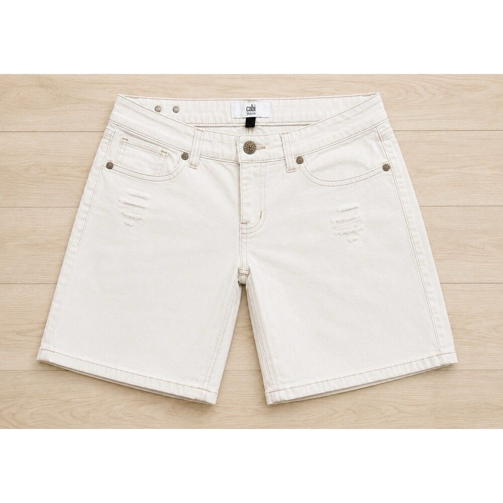 CAbi Jeans Bermuda Shorts Women's 26x10 Cream Distressed Stretch Size 0